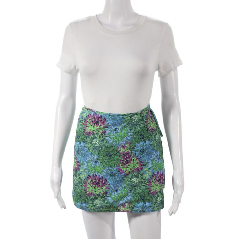 Reina Olga Womens Blue Floral Mini Wrap Skirt Econyl Size 2